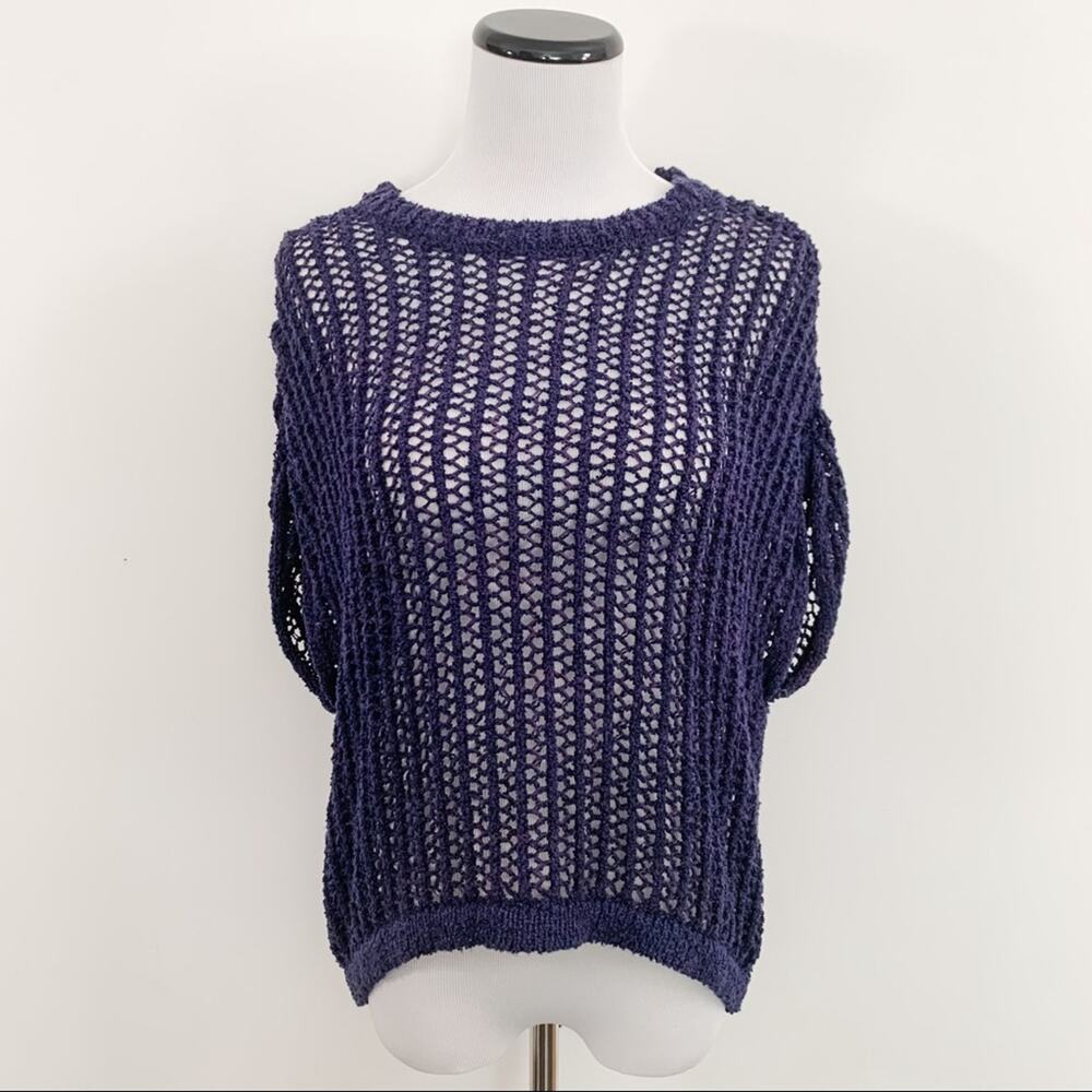 BCBGMaxAzria Purple Open Knit Crochet Sweater Vest T Shirt Small